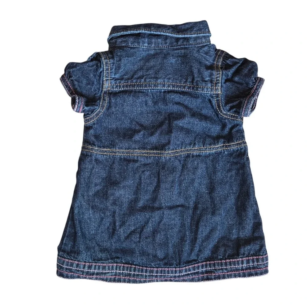 Baby Bgosh Oshkosh Denim Dress Girl 9 Months Short Sleeve Pink Stitch Cotton